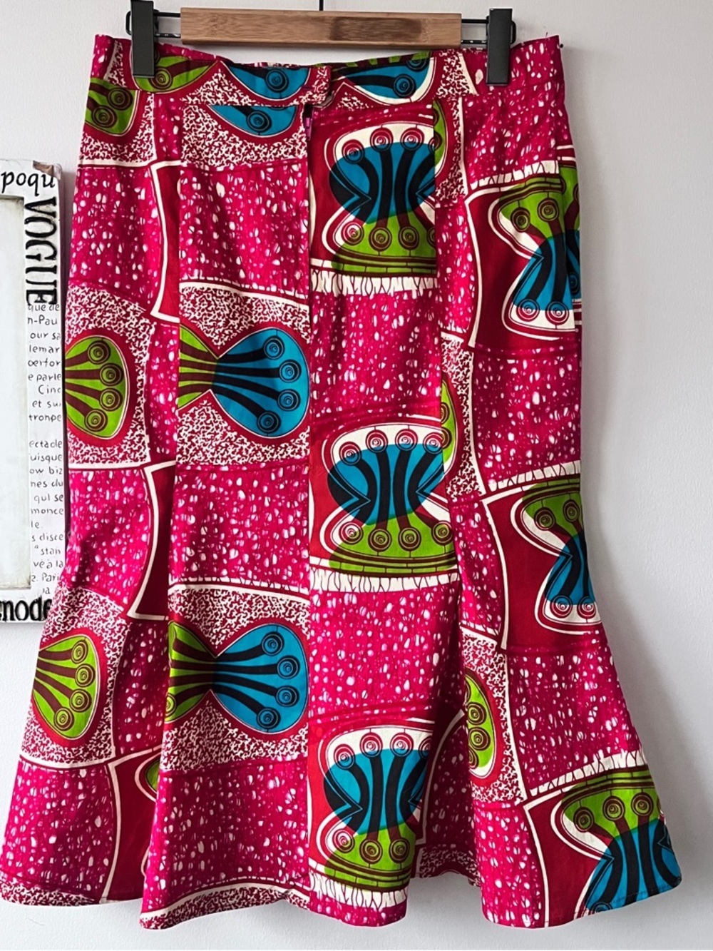 Handmade Bold African Ankara Fuchsia Print Cotton Pencil Trumpet Midi Skirt L/XL - Picture 3 of 6